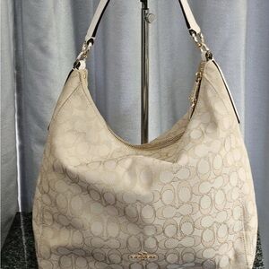Coach Beige Signature Jacquard purse Hobo shoulder Bag